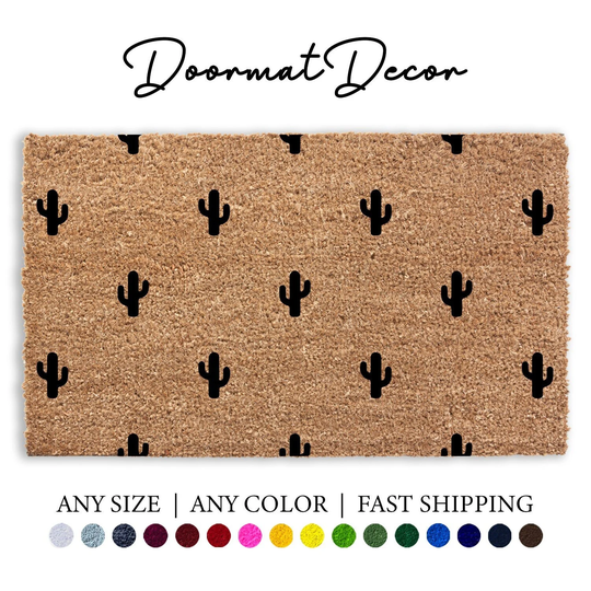 Cactus Pattern Doormat, Succulent Flocked Coir Door Mat, Outdoor Welcome Mat Rug, Custom Personalized