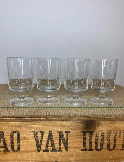Vintage Set Of Retro Patterned French Luminarc Glasses