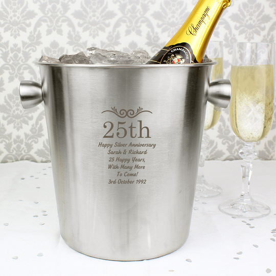 Engraved Number Frame Stainless Steel Personalised Champagne Ice Bucket 21St , 30Th 40Th 50Th 60Th Wedding Anniversary Wine Cooler