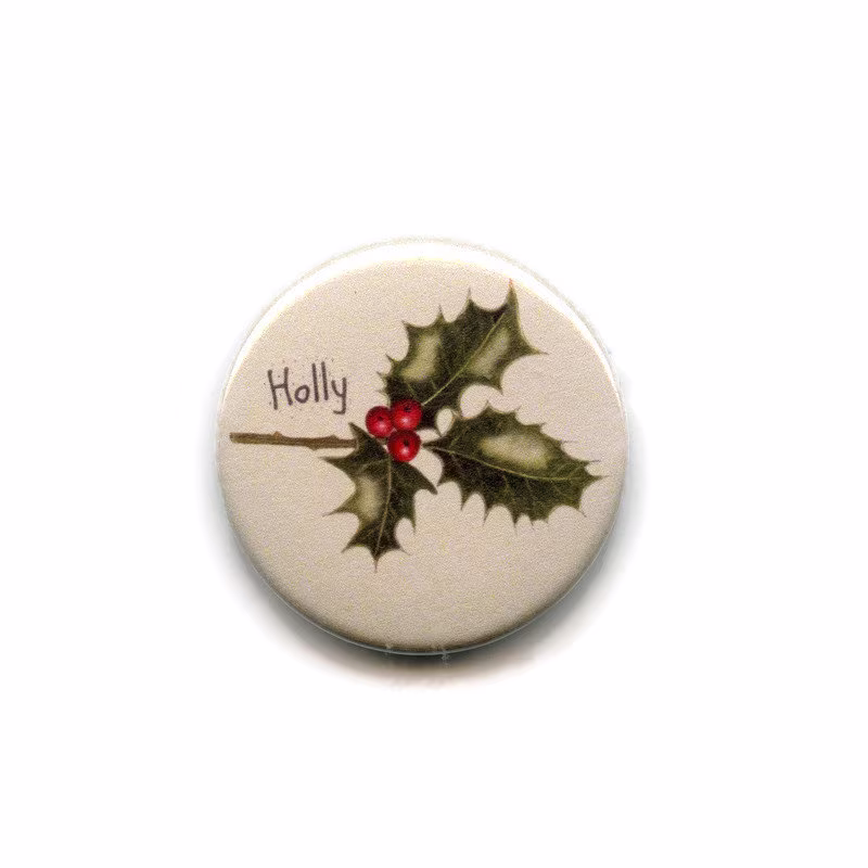 Holly Leaves Fridge Magnet, 38mm Round Button Tree Magnets, Nuts, Fruits, Berries