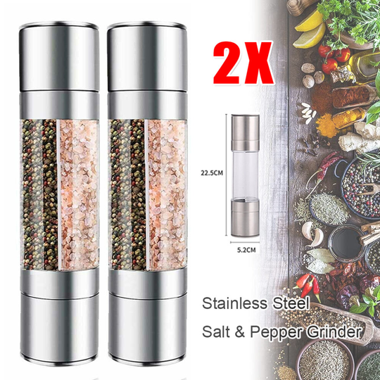 2X Adjustable 2in1 Handheld Salt and Pepper Grinder Manual Shaker Mill
