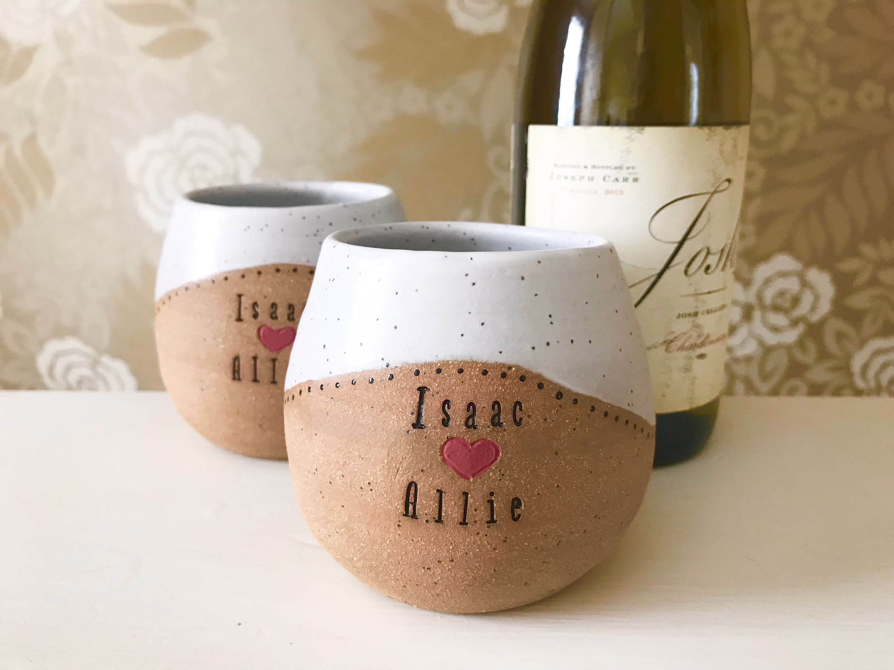 Wine Cup With Names - Pottery Handmade Personalized Wedding Custom Ceramics Perfect Gift Stemless Glass