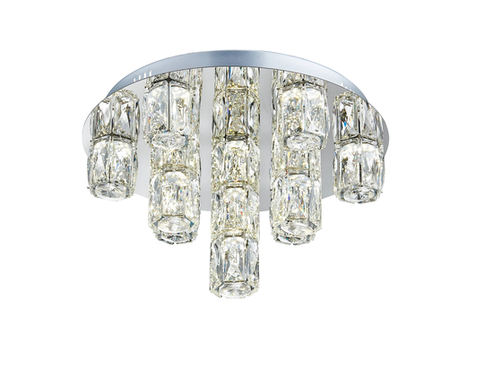 Crystal Chandelier Ceiling Light, Semi Ice Cube, Chrome Finish Lighting For Dining Room, Hallway & Living Room