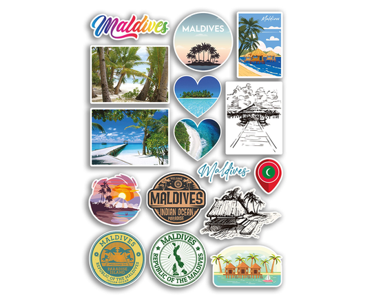 A4 Sticker Sheet Maldives Landmarks Vinyl Stickers - Summer Travelling Island Stamp Flag Travel Holiday Culture Scrapbook Luggage #78873