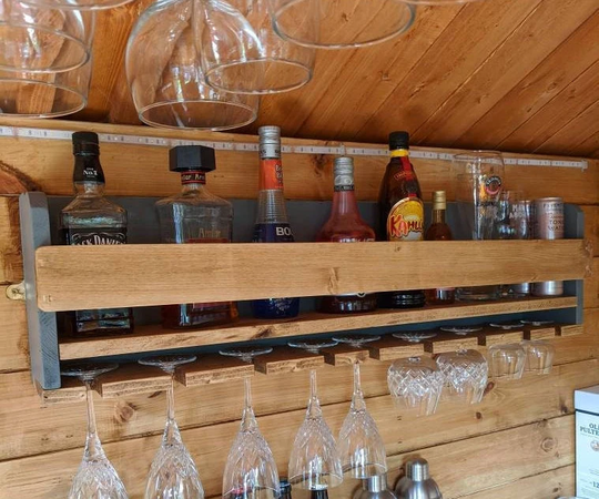 Beautifully Handmade Pine Gin Bar, Wine Shelf, Glass Rack, Wall Painted & Wood Combination, Lovers, , Storage, Personalise