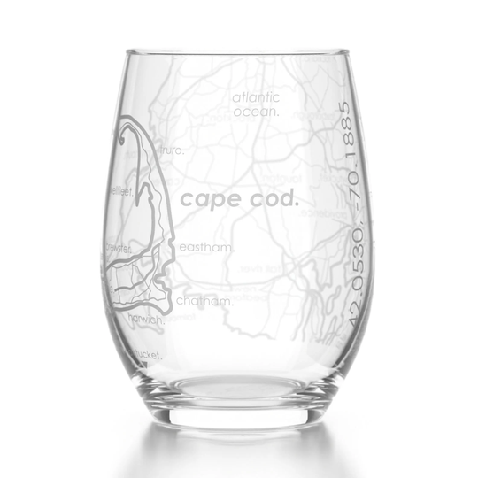 Cape Cod Map Stemless Wine Glass | Engraved | 15Oz Etched Glasses Housewarming Gift Moving