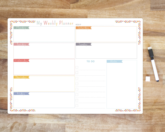 A3 Dry Wipe Whiteboard Weekly Family Planner Board With To-Do List & Notes Section. Organiser | Can Be Personalised