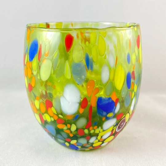 Green Venetian Glass Stemless Wine - Handmade in Italy, Colorful Murano