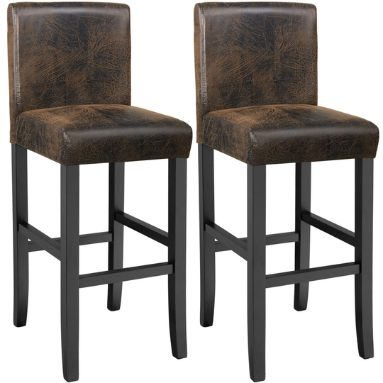 tectake 2 Breakfast bar stools made of artificial leather - bar stool, kitchen stool, wooden stool - antique brown