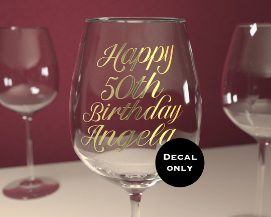 Personalised Happy Birthday Age & Name Milestone Vinyl Sticker Decal For Wine Glass Custom Present Gold Metallic Foil 18Th, 30Th, 50Th