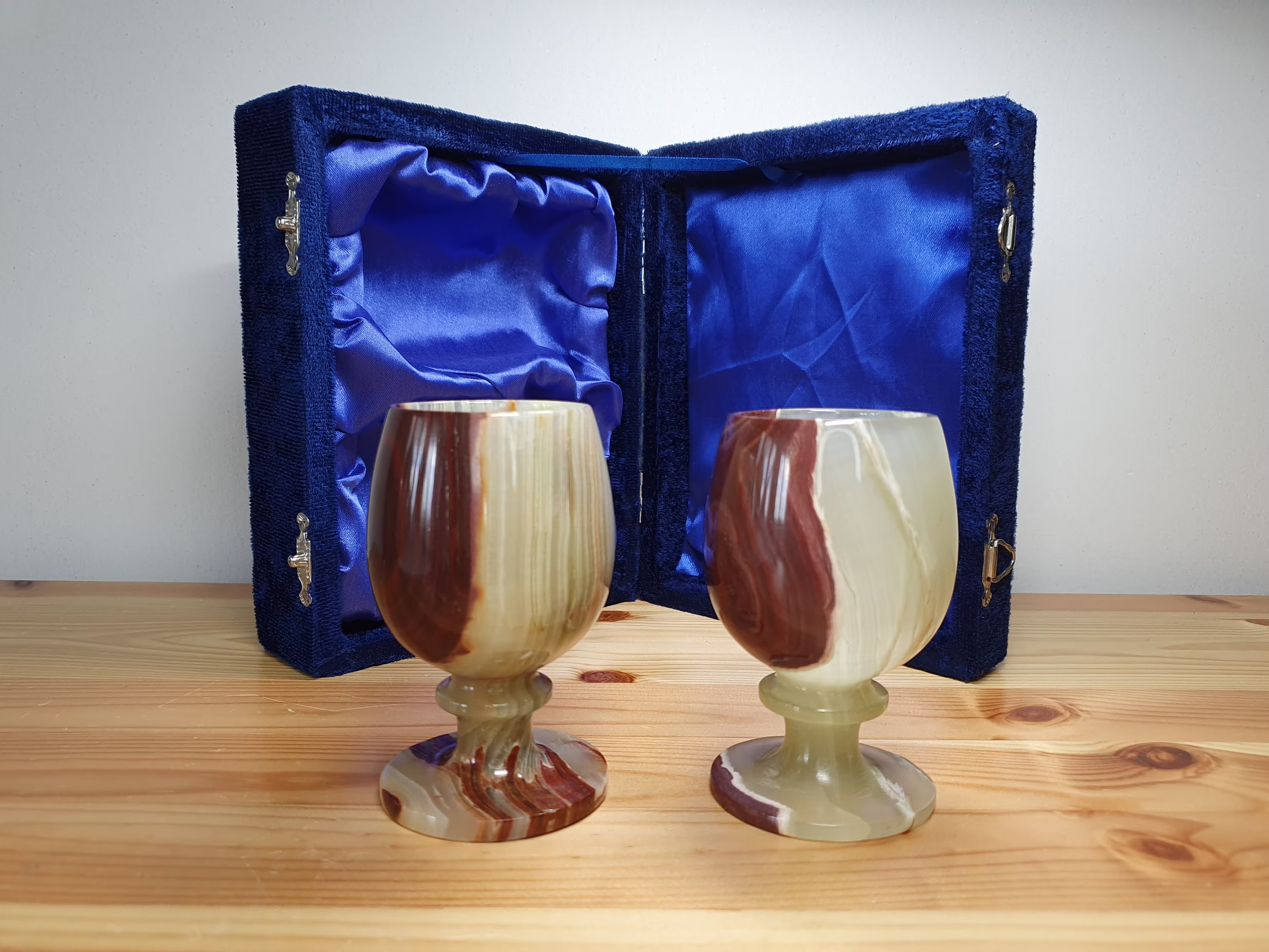 Vintage Onyx Cup Set, Goblets, Set Of 2 Stone Glasses, Wine Glasses, Crystal Carved Onyx Cups, Collectible Glasses