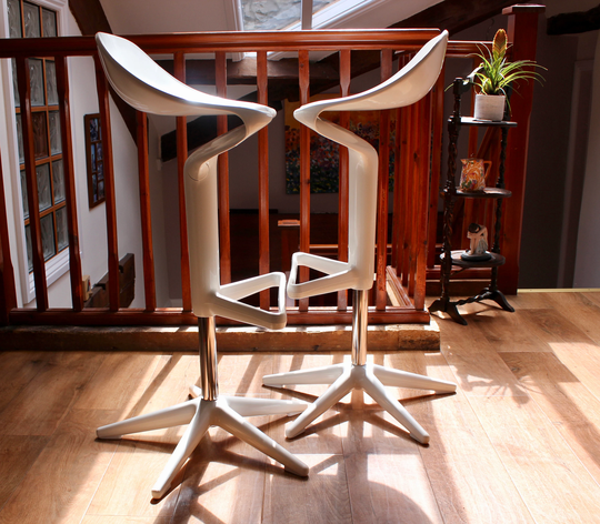 Pair Of Vintage Kartell White & Chrome Spoon Stools By A Citterio