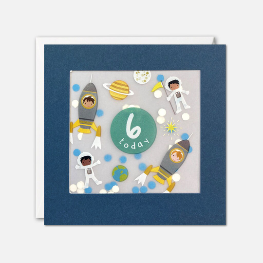 Age 6 Space Birthday Card With Paper Confetti - Shakies By James Ellis