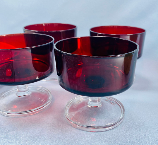 Champagne/Tall Sherbet Cavalier Ruby By Cris D Arques, Set Of 4 | Four Stemware, Replacement Glassware, Made in France, Gift