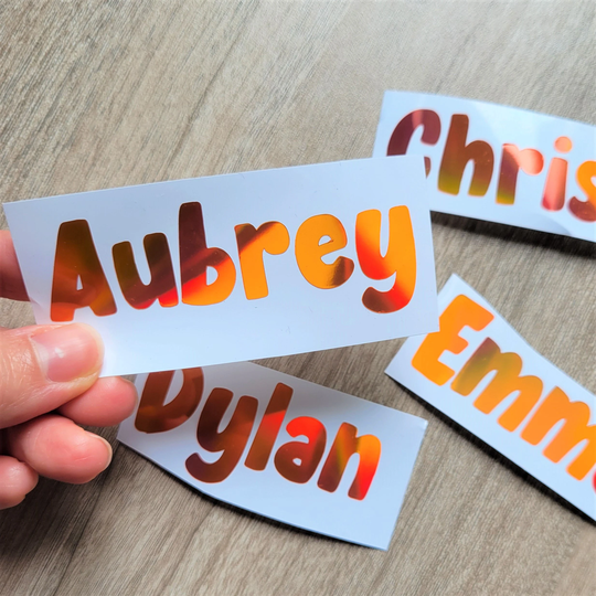 Orange Holographic Name Decal Sticker, Custom Text Decal For Windows, Cars, Tumblesr, Cups, Water Bottles, Wine Glasses, Weddings, Halloween