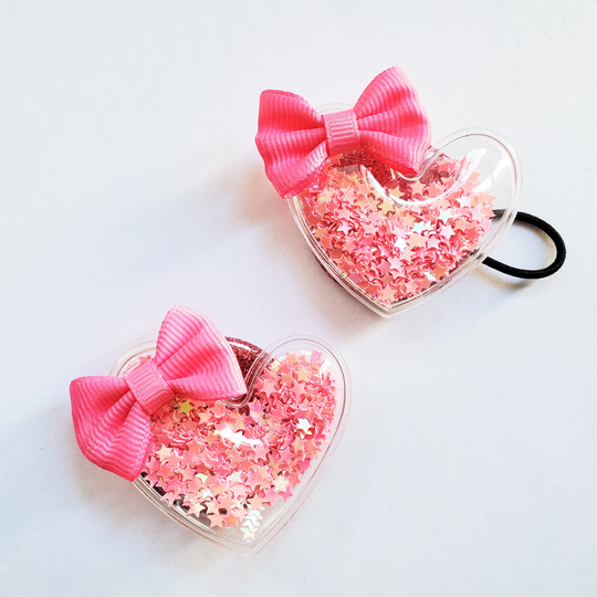 Pink Heart Shaker Ponytail Holder, Valentine's Day Shaker, Hair Accessories, Resin Birthday Party, Gift