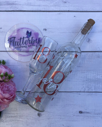 18Th, 21st Birthday Glass & Light Up Bottle, 30Th Wine Bottle Personalised Flute, Rose Gold