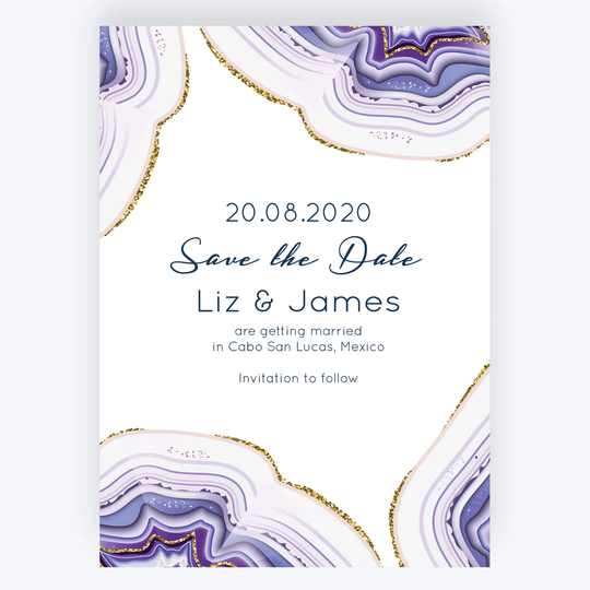 Purple Geode Agate Crystal Wedding Save The Date Cards & Envelopes
