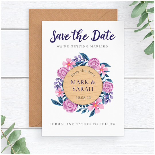 Personalised Rustic Wooden Save The Date Fridge Magnets - Flower Dates Spring Summer Autumn Winter Wedding Stationary Ideas