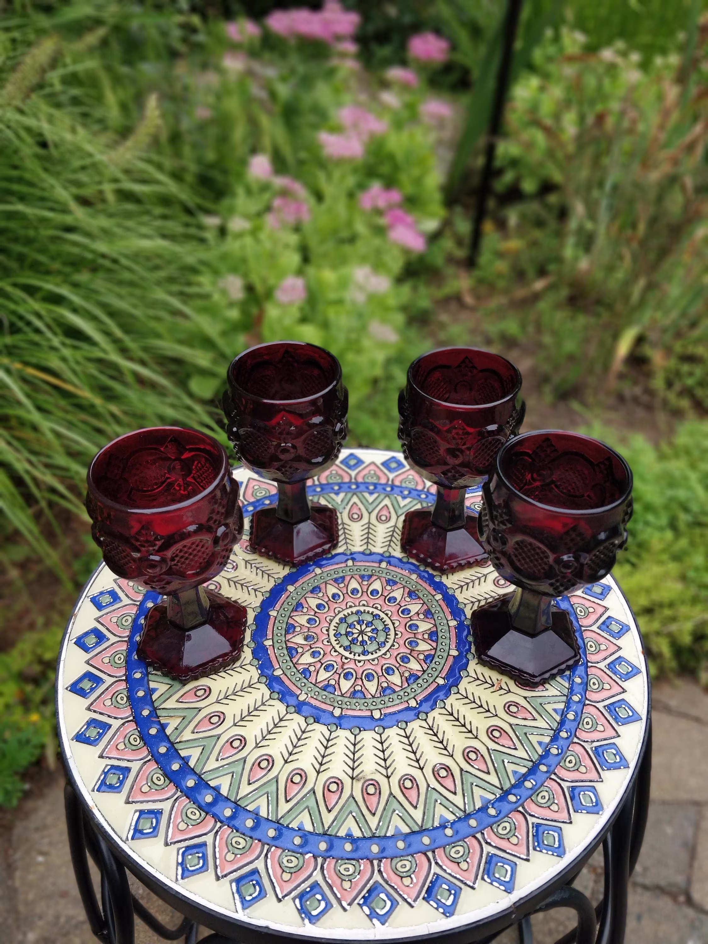 Vintage Ruby Red Avon Glasses Cups Goblets Chalice 1876 Cape Cod Collection Excellent Condition Portion Control Wine Glass