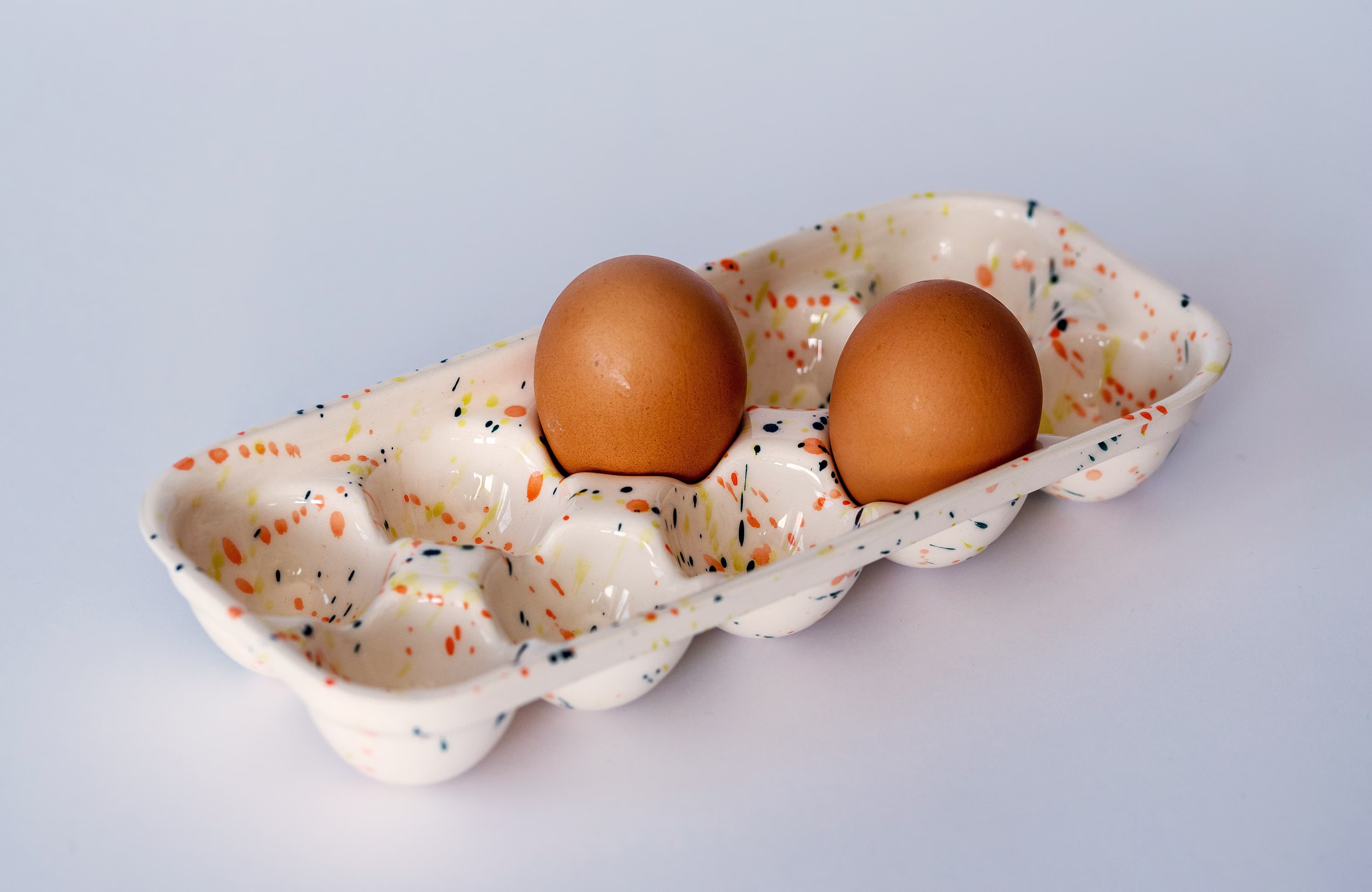 Ceramic Handmade Egg Tray With Rainbow Splashes For 10 Eggs, Porcelain Holder, Refrigerator Container, Christmas Kitchen Gift, Egg Crate
