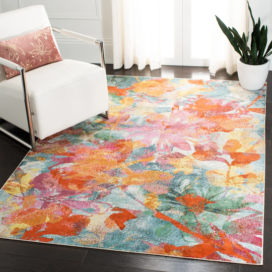 Swinney Looped/Hooked Blue/Orange/Green Rug