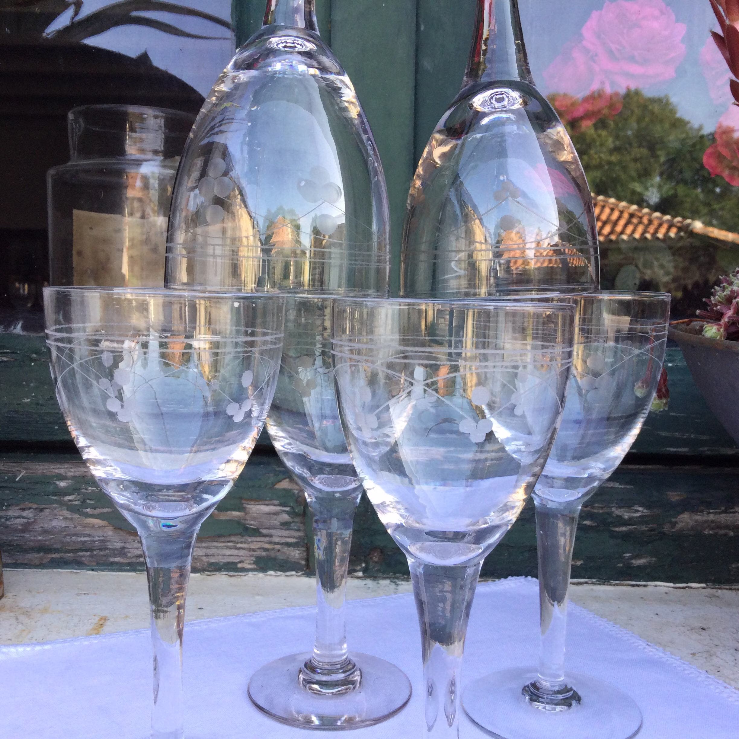 6 Art Deco Red Or White Wine Glasses/Aperatif Glasses/Elegant Etched 1920S Stemmed Glasses/Crystal Glassware/French Chic Festive Table