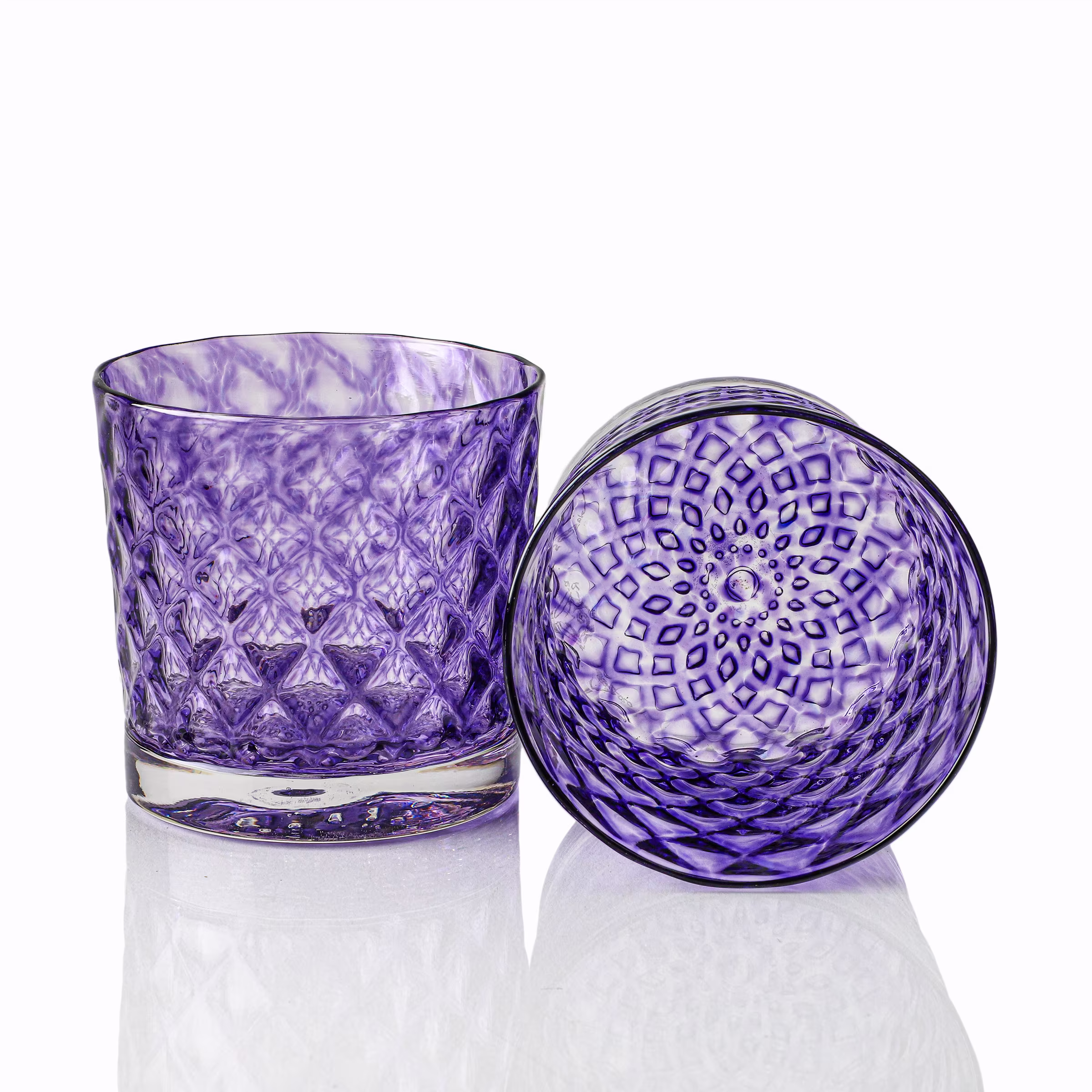 Grape Mindala Glass Set Of 6 - Hand Blown Scotch Glasses, Made Whiskey Tasting Glasses