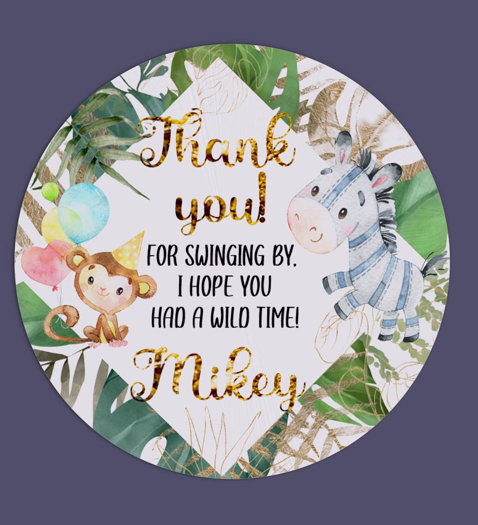Tropical Safari Favor Stickers Thank You Wild Time Labels Jungle Zoo Things Boy Gold Green Gift Tags