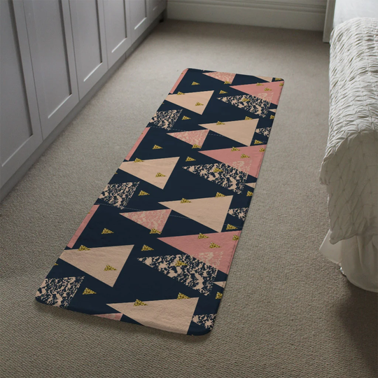 Lucus Triangle Pattern Designer Shaggy Navy/Pink/Cream Rug