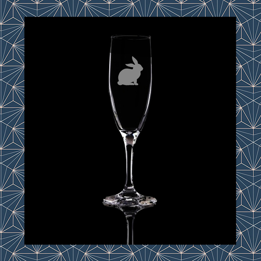Rabbit Engraved Flute Prosecco Glass. Beautiful Etched Personalised With Name. Design Won't Wear Off Like Vinyl.145