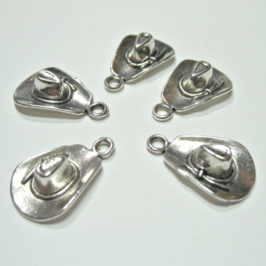 Western Hat, Cowboy Cowgirl Stetson 3 Pc Silver 20mm Hat Charm, Metal Charm Bead