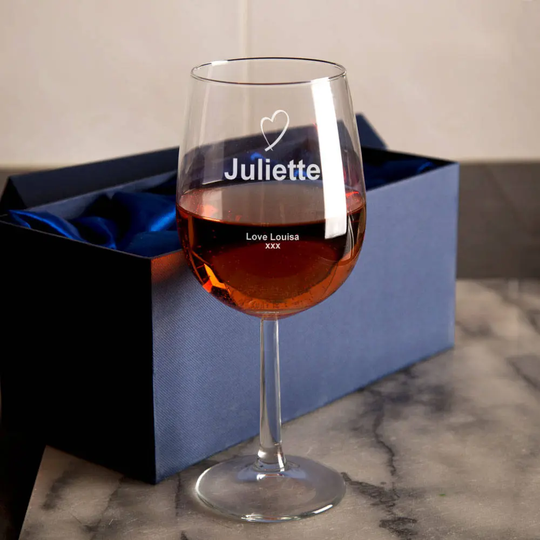 Personalised Engraved Heart Wine Glass - Glass, Gifts For Adults, Her, Birthday