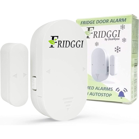 FRIDGGI - Magic Freezer Door Alarm when Left Open, Fridge Door Open Chime, 60 Seconds Delay, Low/Loud 80dB to 110dB (White)