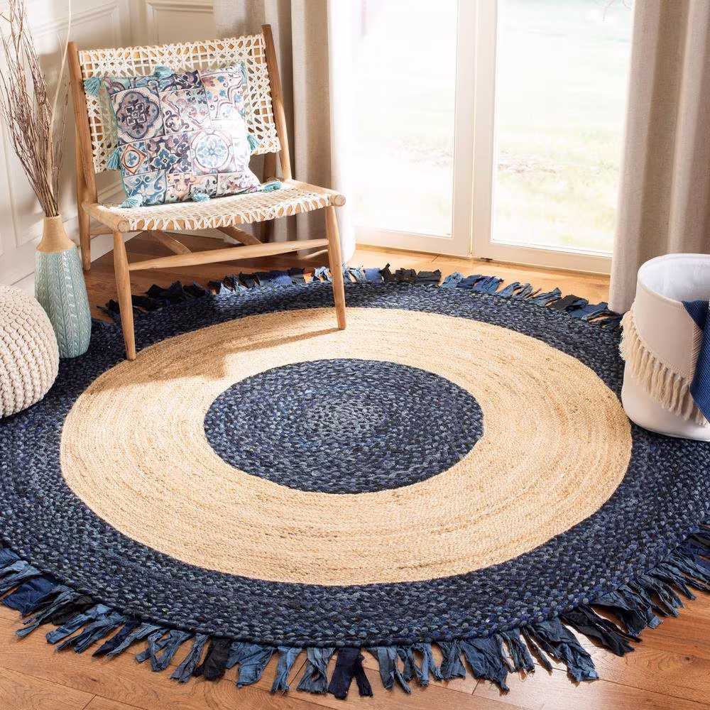 2x2, 3x3, 4x4, 5x5, 6x6, 7x7 & 8x8 Hand Braided Round Jute Cotton Rug Rag Woven Natural Area Rugs For Home Decor Area