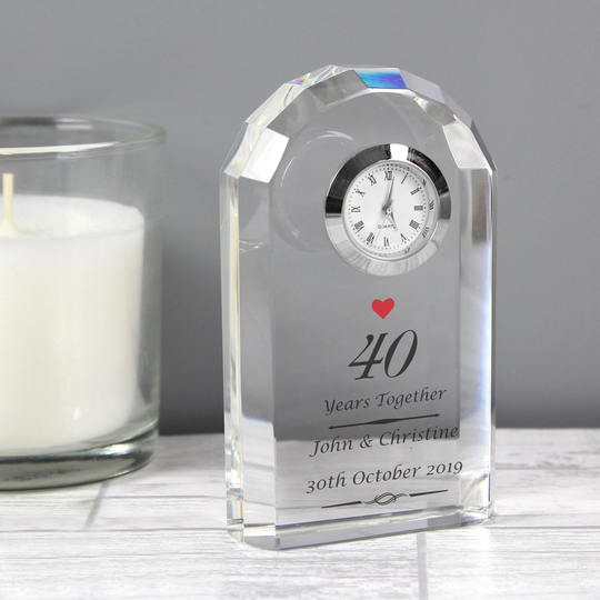 Personalised Ruby Wedding Anniversary Crystal Clock - Gifts 40Th
