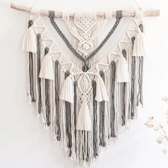 Gray & White Boho Wall Decor Macrame Hanging Tapestry
