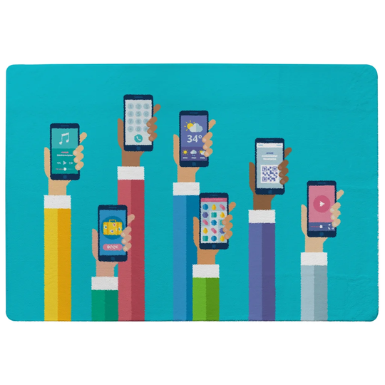 Hillview Hands Holding Smart Phones Designer Shaggy Green Rug