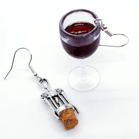 Red Wine Glass & Corkscrew Earrings