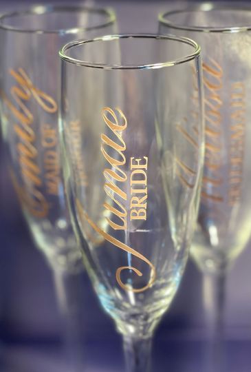 Bridal Party Wine Glasses-Champagne Flutes-Bride-Bridesmaids-Groom-Personalised Decal Only
