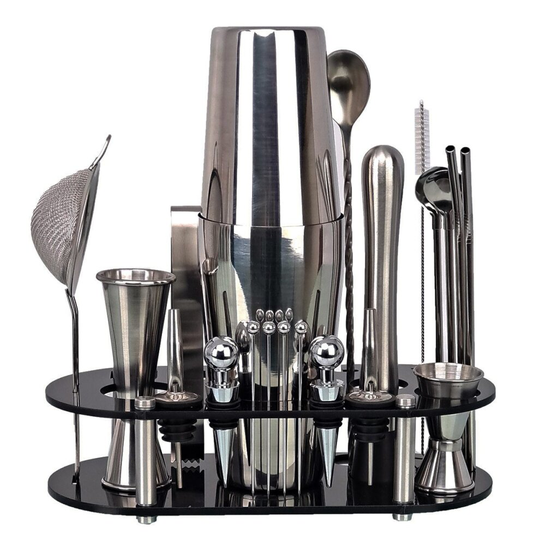 Bartender Kit, 23-Piece Boston Cocktail Shaker Set, For Mixed Drinks Martini Bar Tools Stainless Steel Acrylic Holder