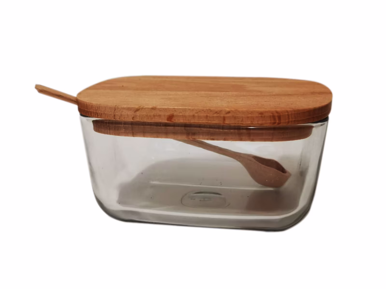 Reduced To Clear Glass Food Storage With A Wooden Lid & Spoon - Organiser -Honey Jar Beech Wood