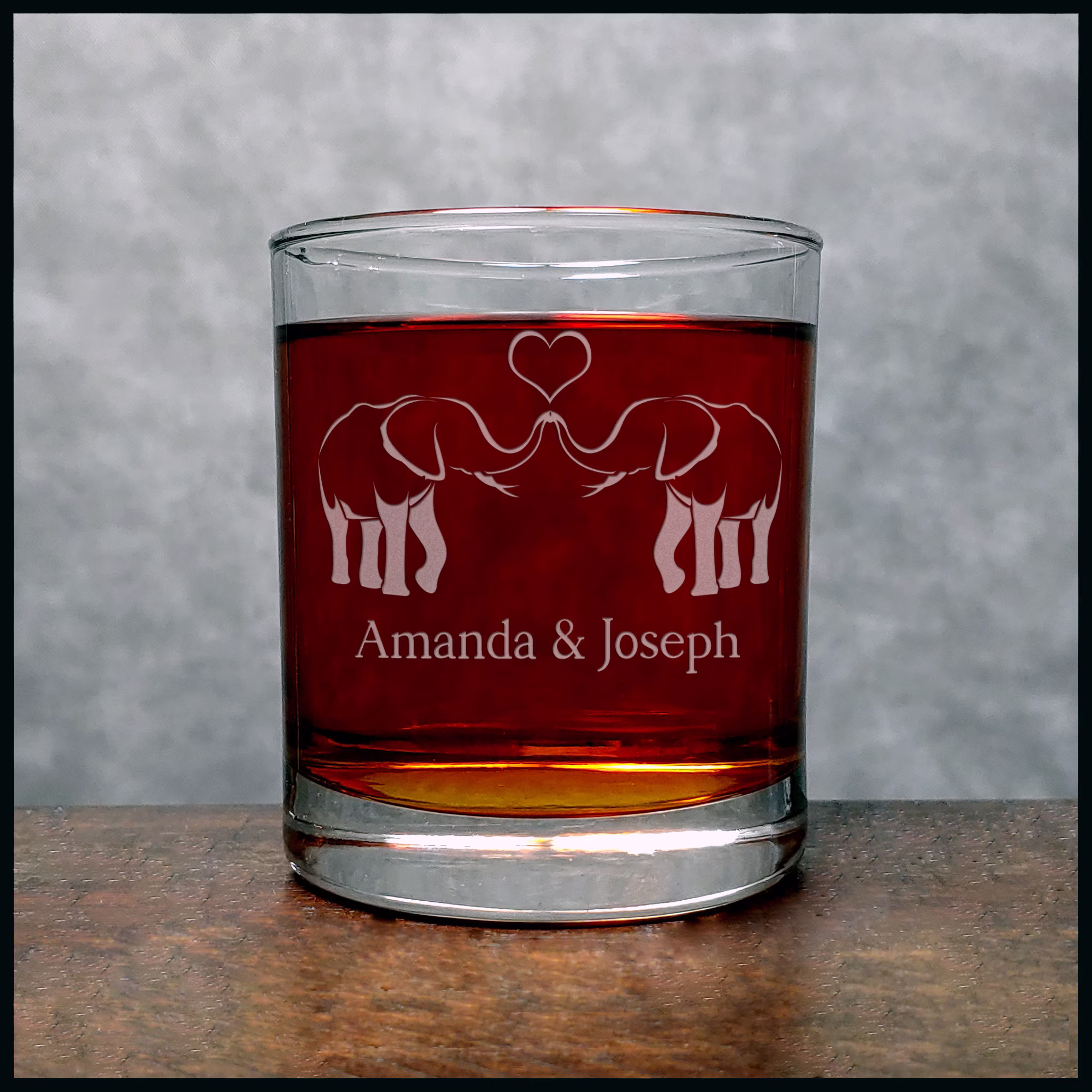 Elephants in Love Engraved 11.2Oz Whiskey Glass - Deeply Etched Rocks Wedding Day Personalized Gift Free Personalization