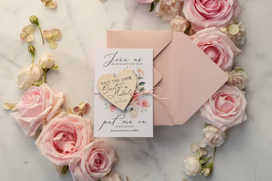 Affordable Custom Save The Dates With Twine, Blush Pink Wedding Date Cards Personalised Heart Rustic Fridge Magnet, Suite Of 20 Pcs