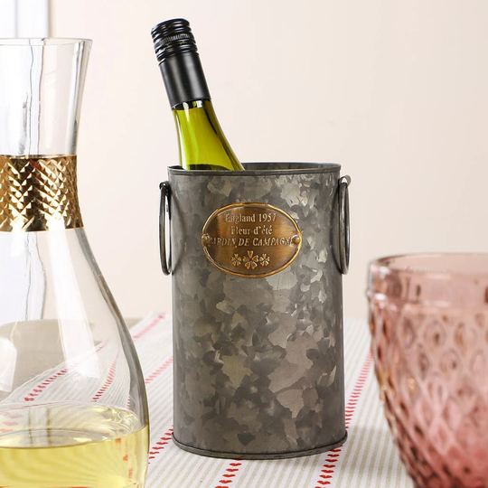 Zinc Ice Bucket Tall Metal Drinks Cooler Champagne Wine Prosecco Beer Party Tub Entertaining Gift With Brass Plaque