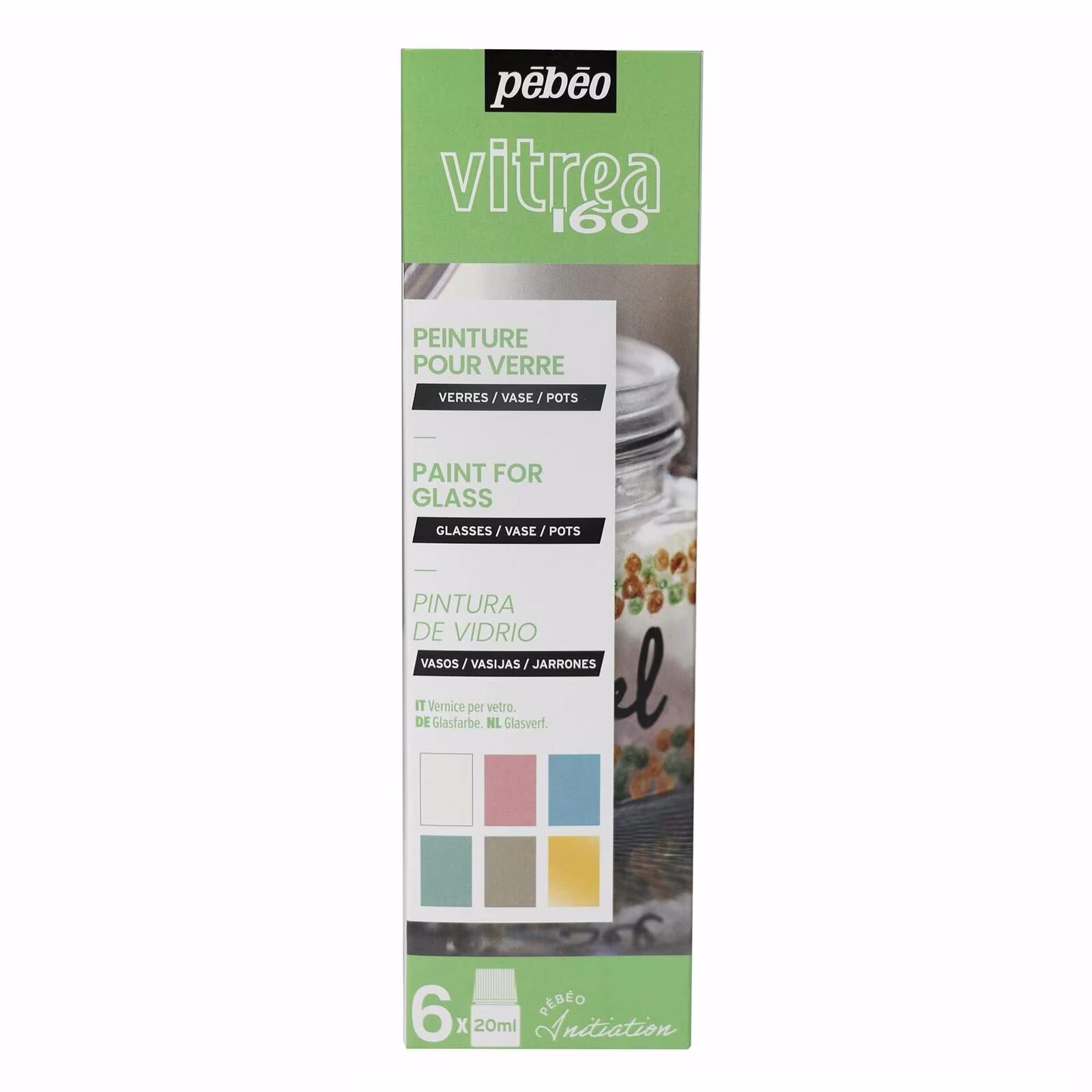 Pebeo Vitrea 160 Glass Paint Pastel Colour Initiation Set 6 X 20Ml