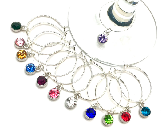 Coloured Wine Glass Charms, Multi Crystal Charms