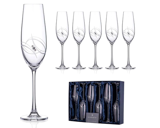 Six Atlantis Champagne & Prosecco Glasses - Adorned With Crystals By Swarovski®