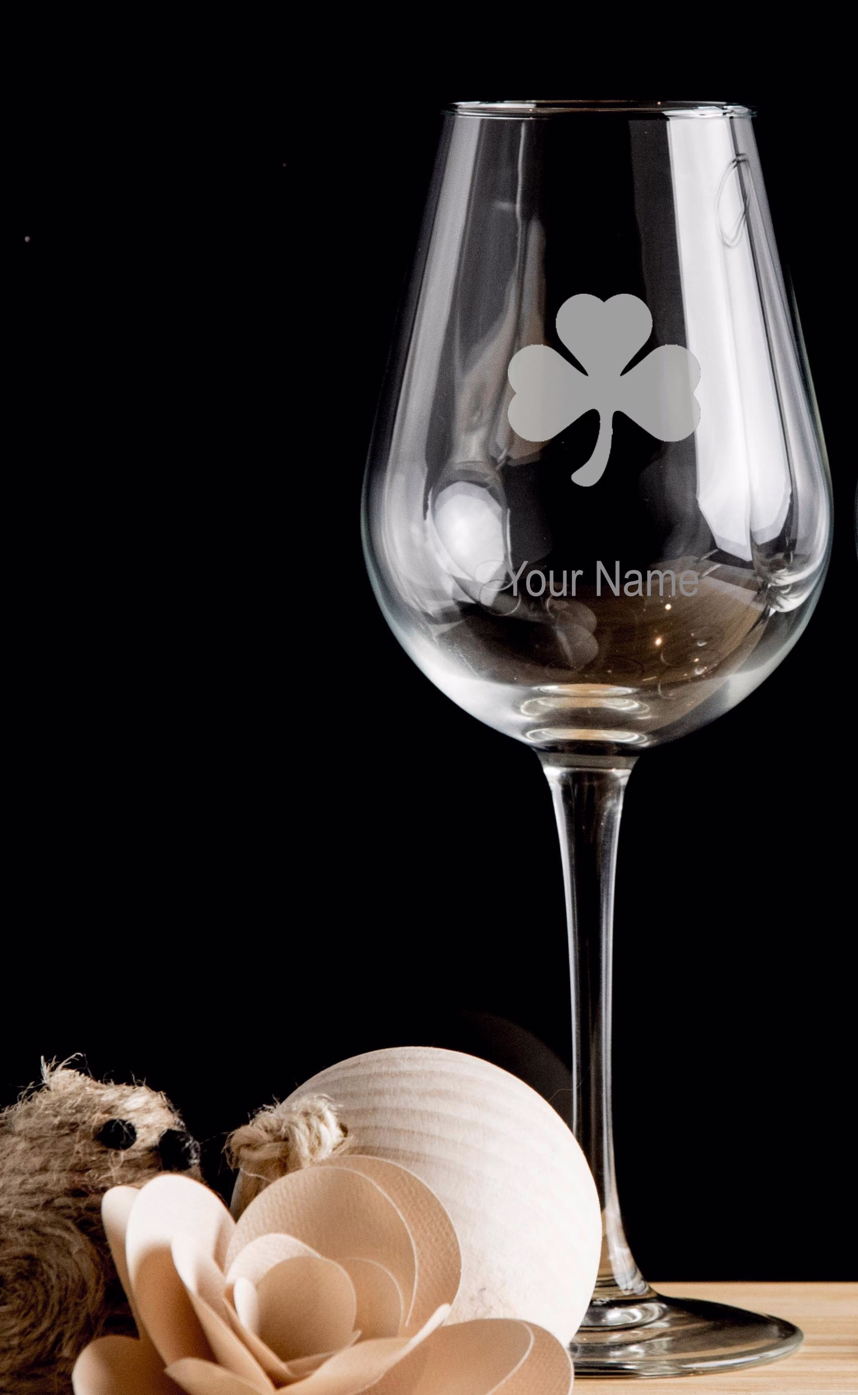 Lucky Shamrock Personalised Wine Glass - Gift For Him, Her Irish Hand Etched Glass, Ideal Gift, Red, White 09