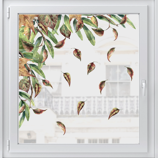 Autumn Window Sticker - Leaves Corner Decal Decoration By Dizzy Duck